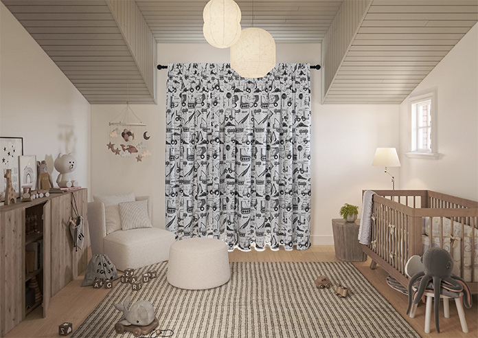Tinker Town, Black And White - Made to Measure Curtains - Image 15